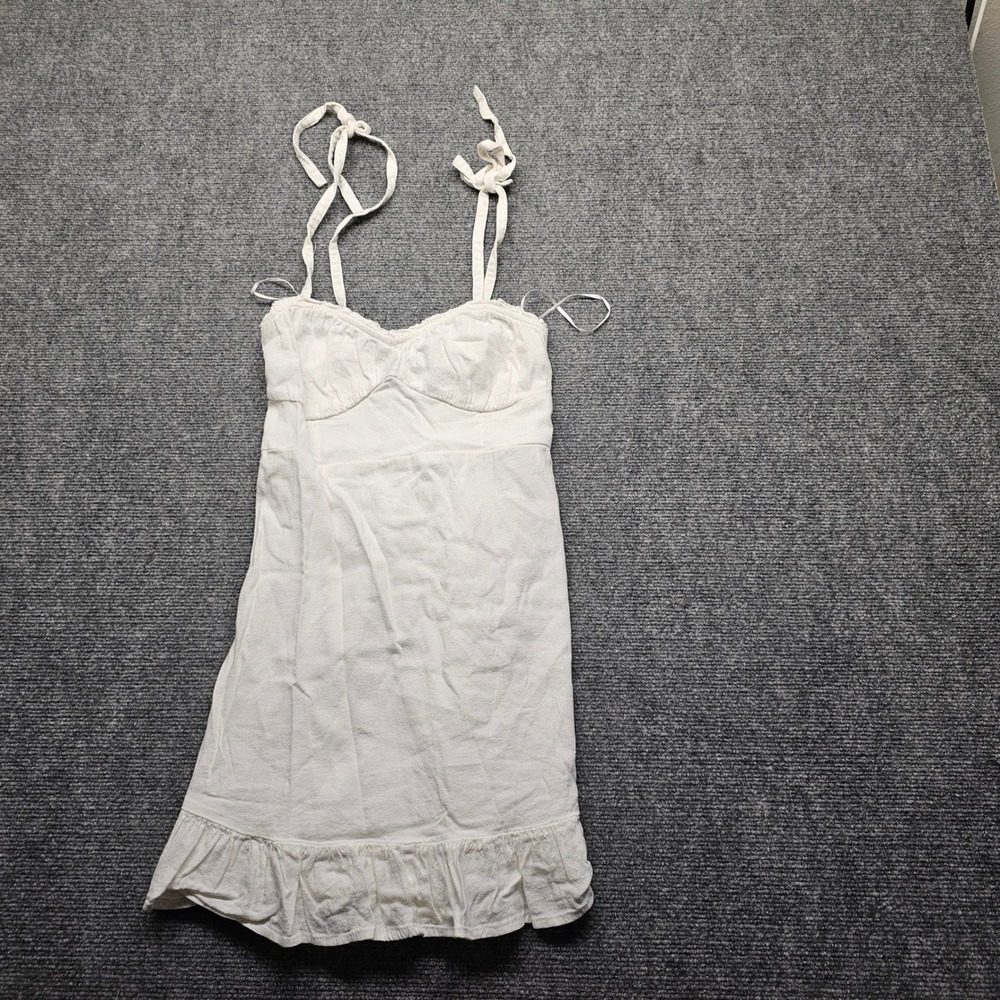 Hollister California White Tie Shoulder Smocked Ruffle Mini Dress Small